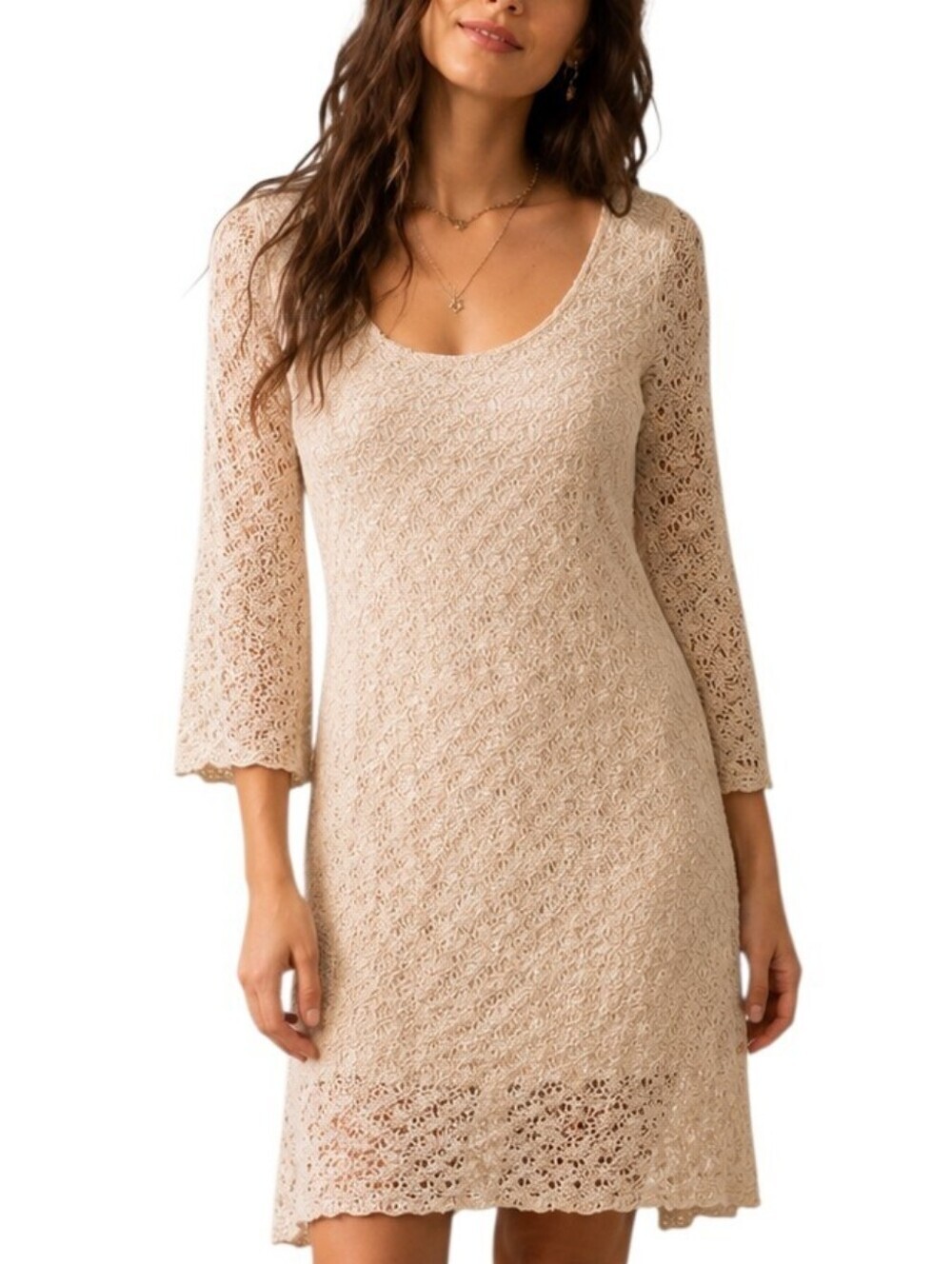Lucky Brand Crochet Dress Women XS Gold Boho
